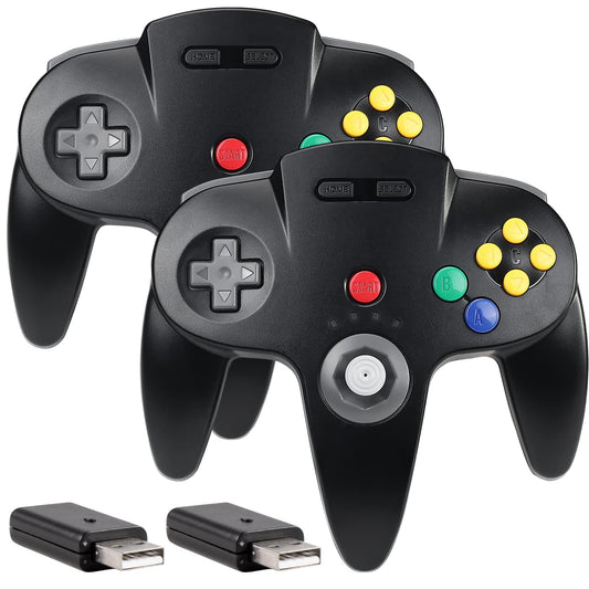 2.4 GHz Wireless USB Controller Compatible with Switch Online  USB N64 Controller for Windows PC MAC Linux Raspberry Pi Retropie Switch NSO  Rechargeable  Plug and Play (2 Pack Black)