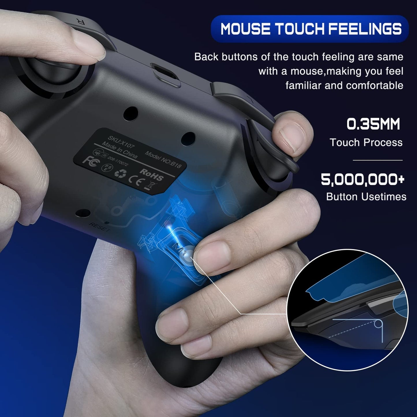 ELISWEEN Wireless Switch Controller for Nintendo Switch - Black, with Mouse Touch Feeling, Programmable, Turbo, Wake-up Function