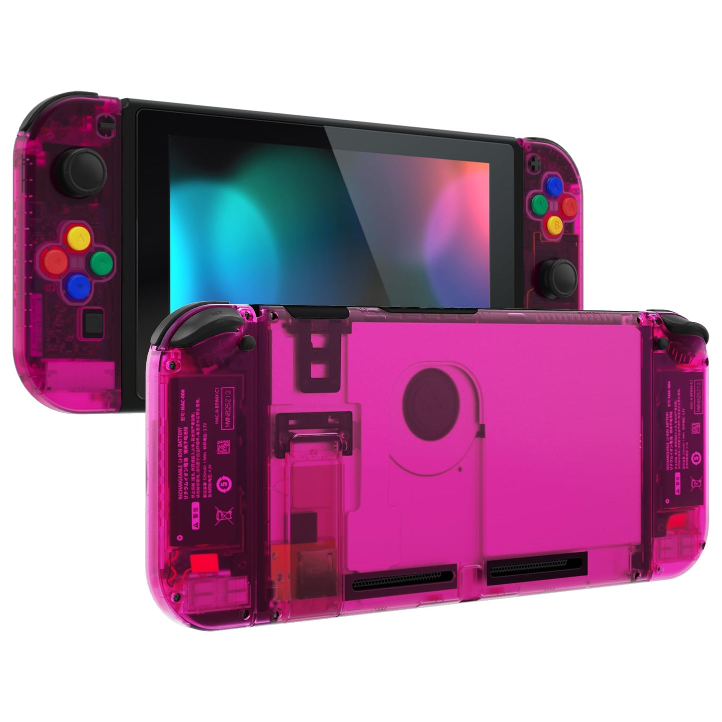eXtremeRate DIY Replacement Shell Buttons for Nintendo Switch  Back Plate for Switch Console  Housing with Colorful Buttons for Joycon Handheld Controller - Clear Candy Pink [No Electronics Parts]