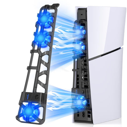 Klipdasse PS5 Slim Cooling Fan - LED Light, Adjustable Speed, USB 3.0, Silent - Black, Model P5S6B