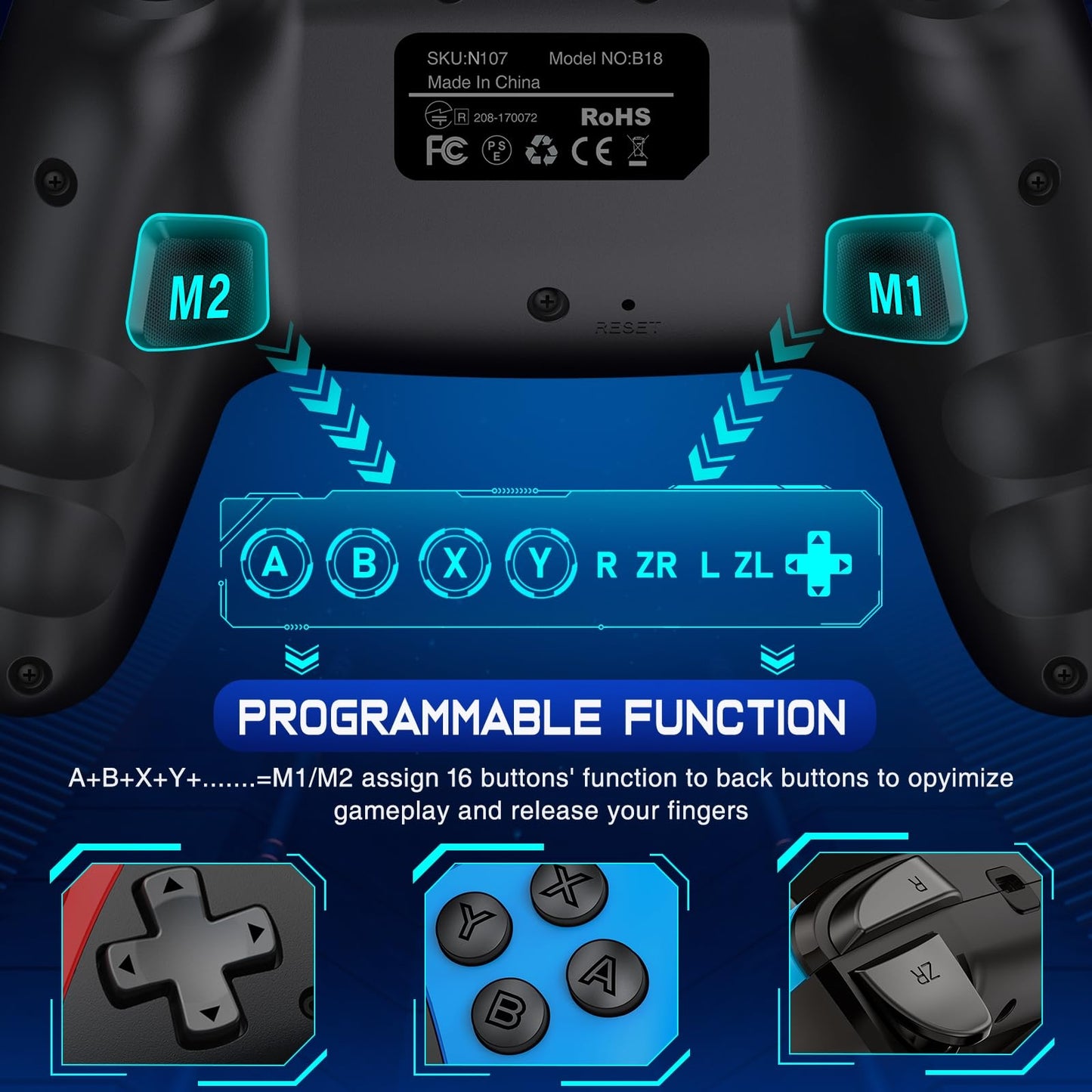 ELISWEEN Wireless Switch Controller for Switch/Lite/OLED - Red+Blue, Pro TURBO with Wake-up Programmable, Compatible with iOS/Android/PC