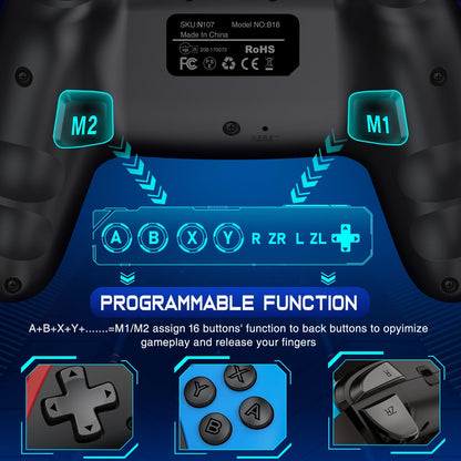 ELISWEEN Wireless Switch Controller for Switch/Lite/OLED - Red+Blue, Pro TURBO with Wake-up Programmable, Compatible with iOS/Android/PC