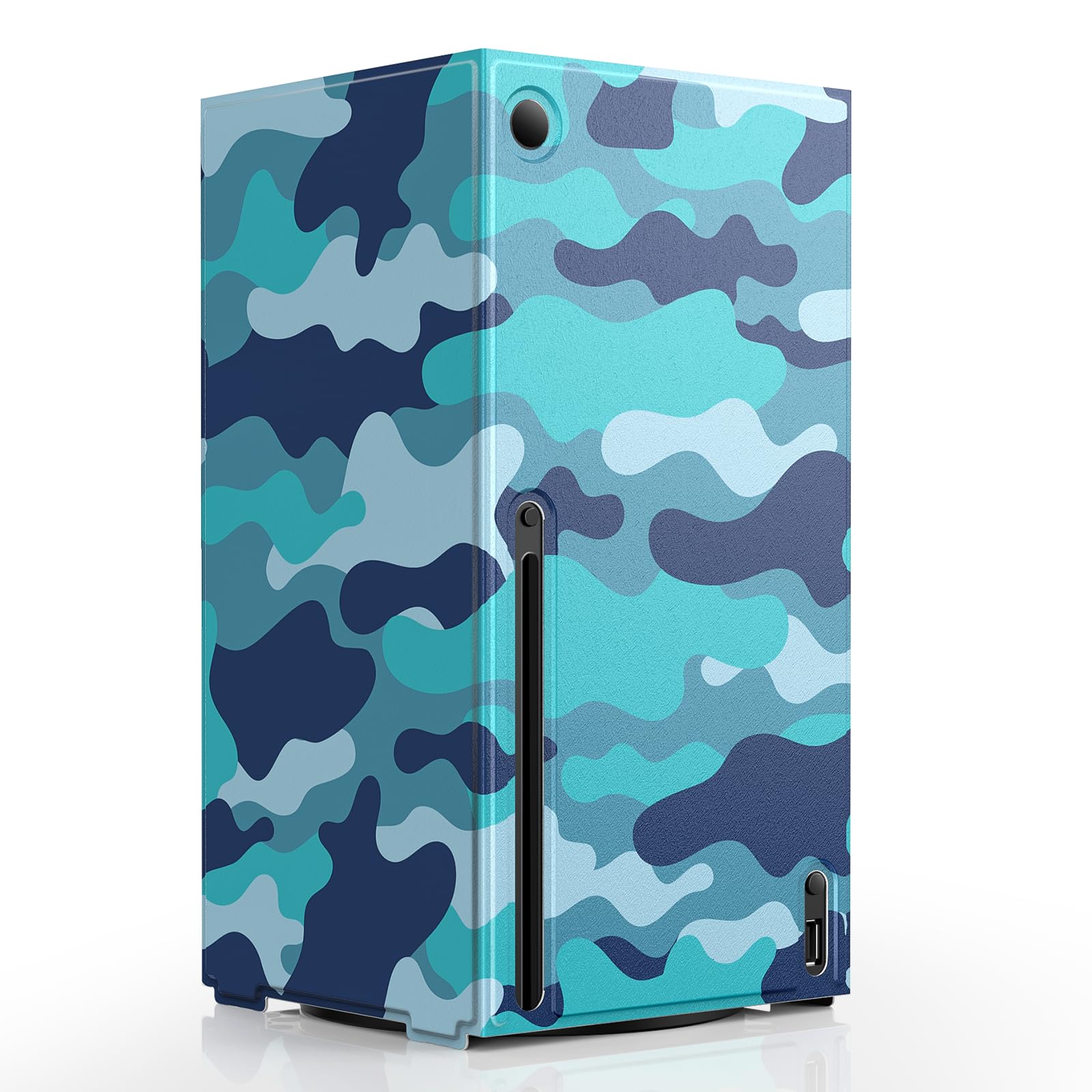 WOLIBEAR Magnetic Smart Wraps for Xbox Series X Console  Full Protection Protective Cover Case for Xbox Series X Accessories with Premium PU Leather and Soft Inner Lining - Blue Camo