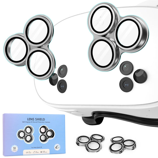 Camera Lens Protector Film for Meta/Oculus Quest 3s  VR Accessories Lens Cover  9H Tempered Glass  Aluminum Alloy Frame  360 All-round Protection  HD Anti-Scratch Accessories for Quest 3s (Silver)