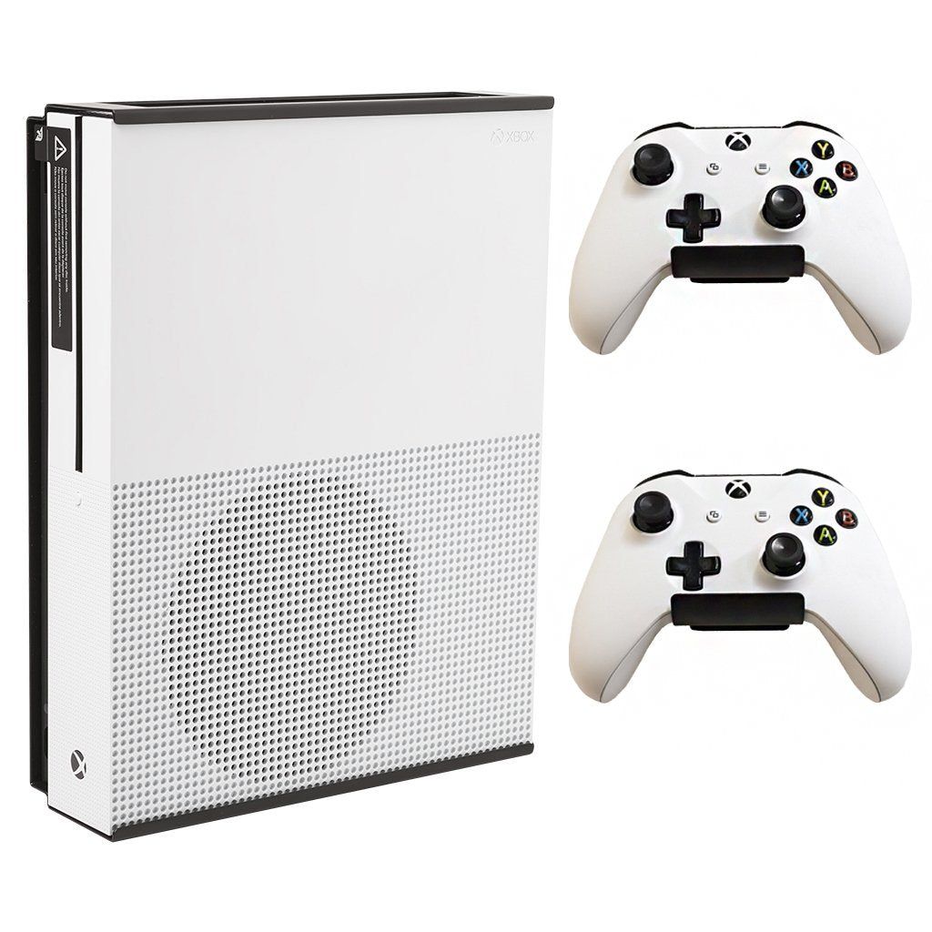 HIDEit Mounts X1S Black Bundle  Wall Mount for Xbox One S and Two Controller Wall Mounts to Safely Store Your Xbox One S and Xbox Controllers Near or Behind TV