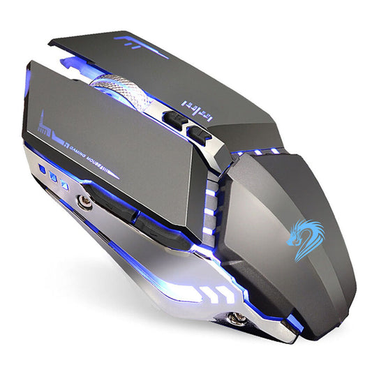 TENMOS T12 Wireless Gaming Mouse Rechargeable  2.4G Silent Optical Wireless Computer Mice with Changeable LED Light for Laptop PC  7 Buttons  3 Adjustable DPI (Grey)
