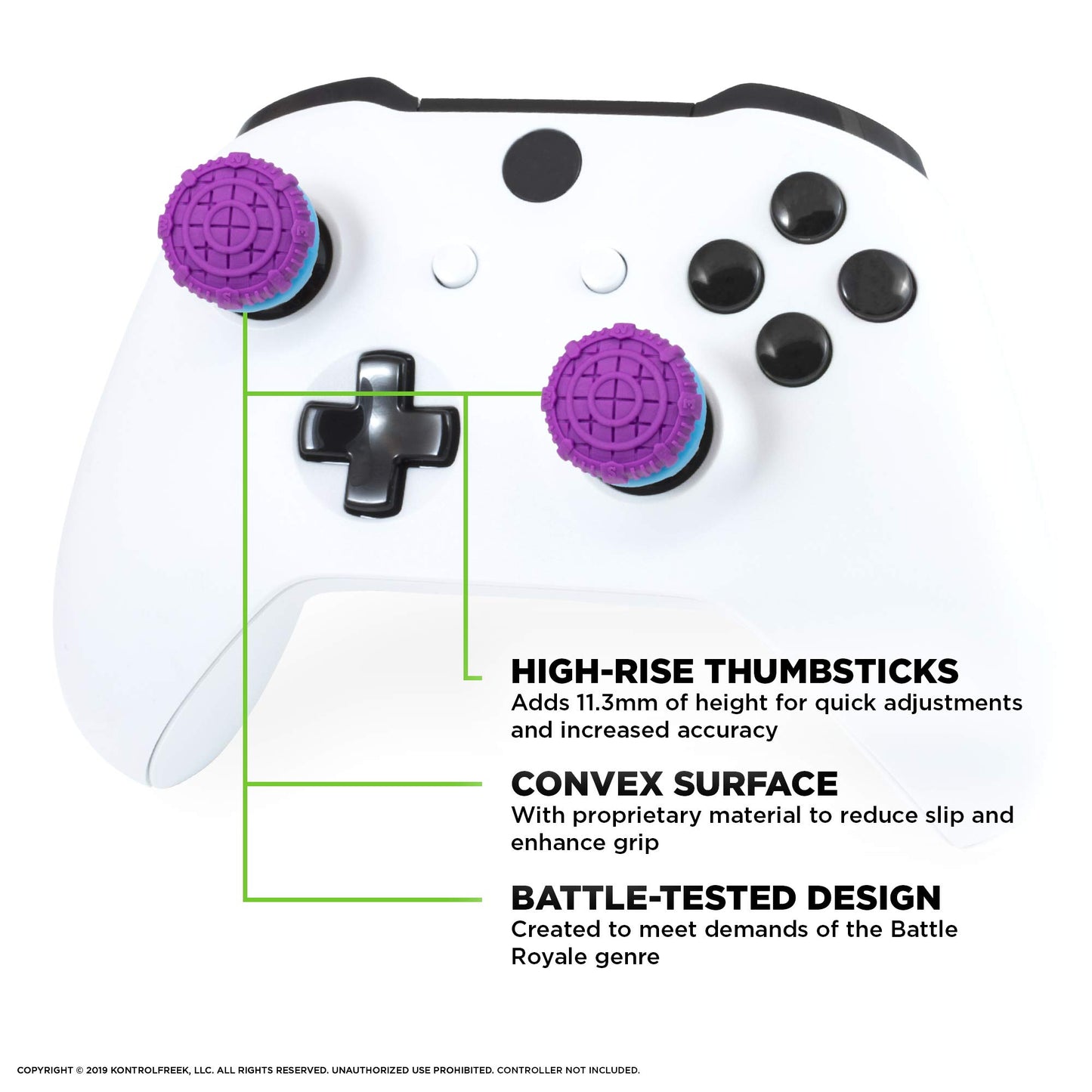 KontrolFreek FPS Freek Battle Royale Performance Thumbsticks for Xbox One/X Series X - 2 High-Rise Convex - Purple