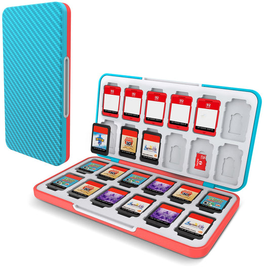 HEIYING Game Card Case for Nintendo Switch 2(2025)/ Switch OLED / Lite Carbon Fibre Surface Processes Design Memory Storage Holder with 24 Game Card Slots and 24 Micro SD Cards Slots
