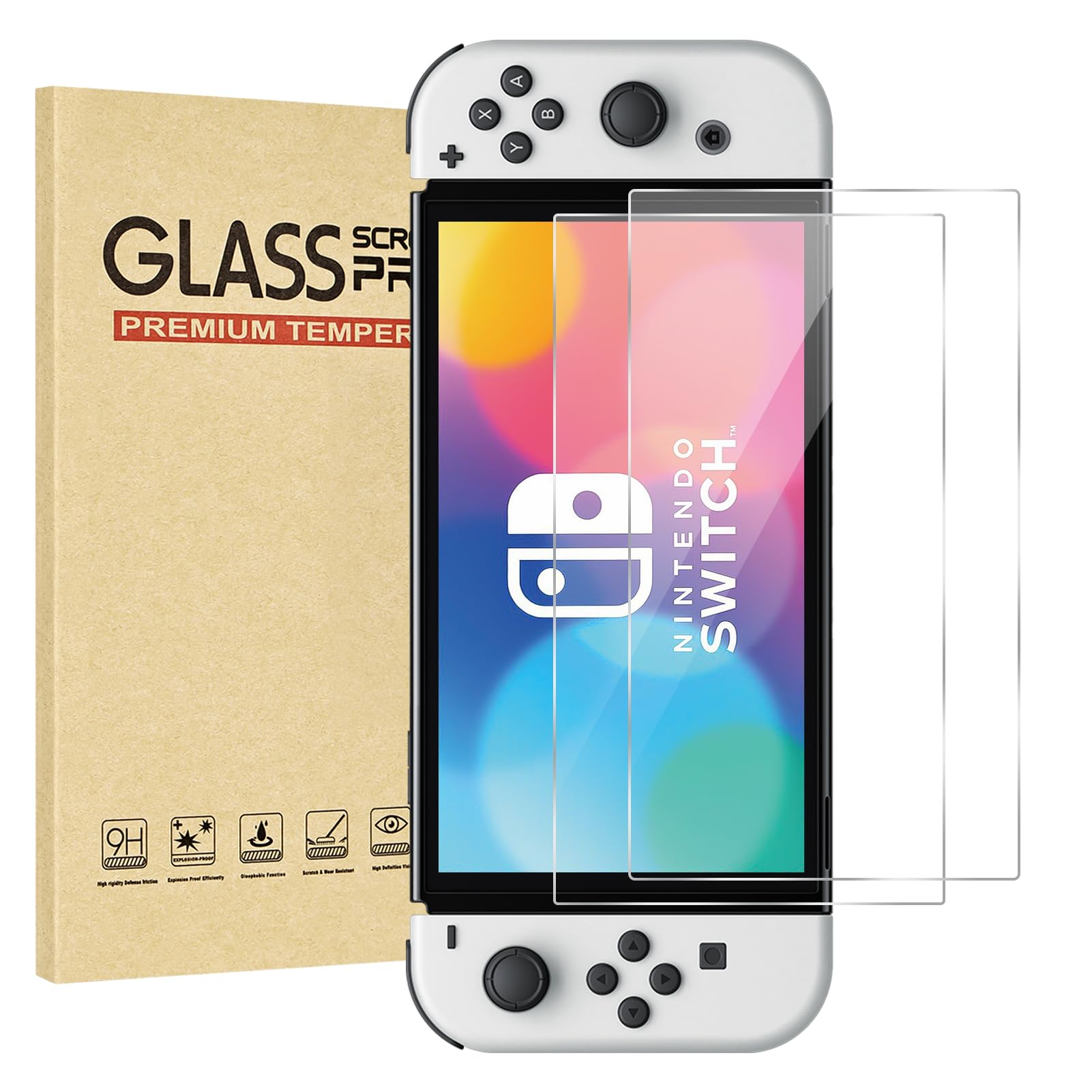 Jngnpn 2-Pack Tempered Glass Screen Protector for Switch OLED Model 2021 [7 Inch] HD Clear  Anti Scratch  Bubble Free  Easy Installation  9H Hardness  Ultra Thin