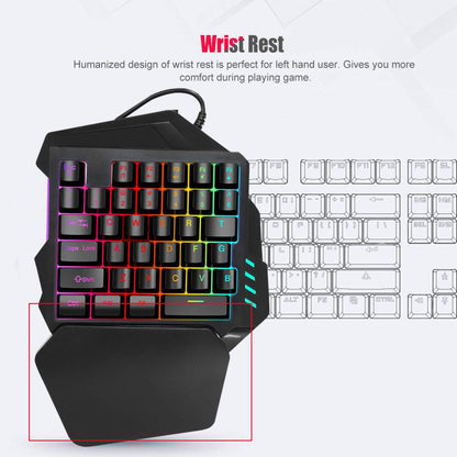 Bindpo One-Handed RGB Gaming Keyboard, 35 Keys, USB Wired with Wrist Rest Support