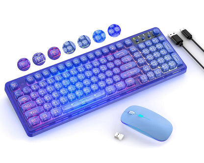 BAIHUAFRU Wireless Backlit Keyboard and Mouse Set, Full Size, Blue Light, 2.4GHz, Rechargeable, RGB Effects, Volume Knob, Mac/PC
