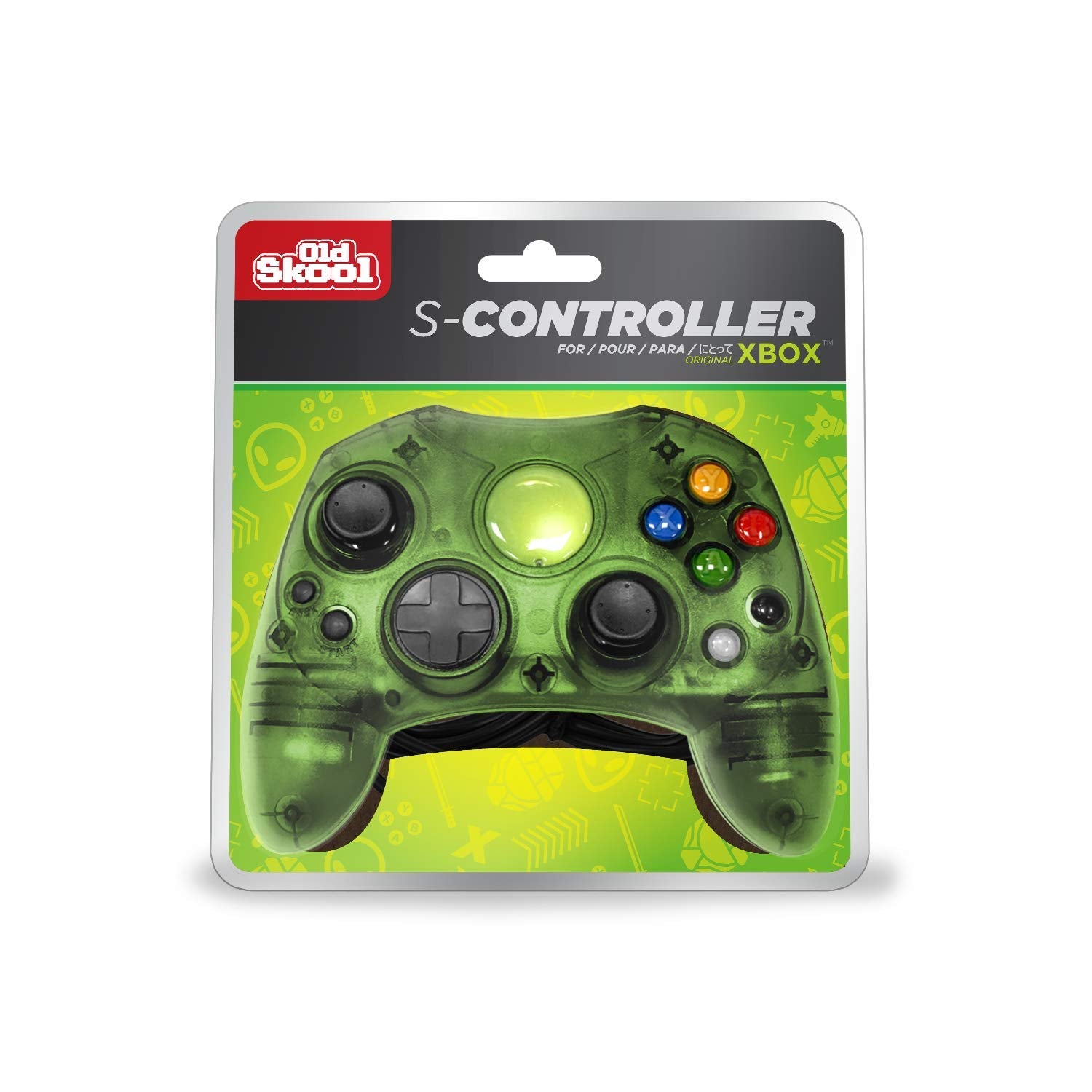 Old Skool Xbox Controller S-Type Wired Game Pad - Translucent Green