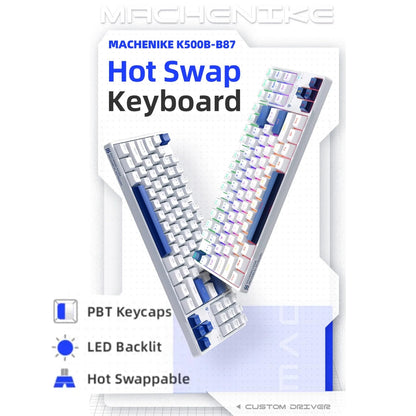 Machenike K500B 75% TKL Mechanical Gaming Keyboard, Hot-Swappable Red Switch, RGB Backlit, Compact Design, White/Blue
