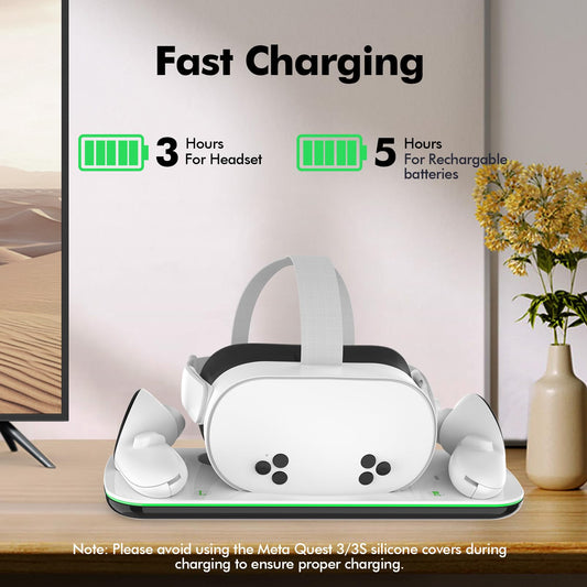 DOBE Charging Dock for Meta Oculus Quest 3/3S - Fast Charging, Magnetic, 2 Rechargeable Batteries, White, Model TY-3868