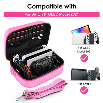 ivoler Carrying Case for Nintendo Switch/OLED, Hard Messenger Bag, Pink, Fits Console & 18 Games