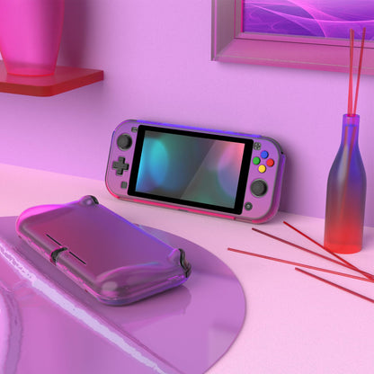 PlayVital ZealProtect Case for Nintendo Switch Lite - Ergonomic Grip, Anti-Scratch, Clear Atomic Purple Rose Red, Model PSLYP3012