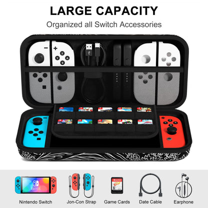 NPOOYI Carrying Case for Nintendo Switch OLED, Hard Shell Travel Case, Abstract Waves Design, Compatible with Joy-Con & Accessories
