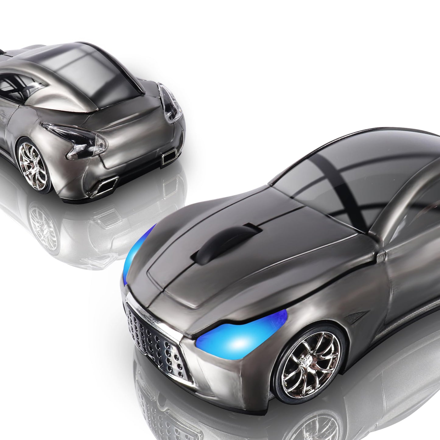 elec Space Wireless Car Mouse - 2.4G, 1600 DPI, Cute Design, LED Headlights, Grey Color for Kids, Ideal for Laptop & PC