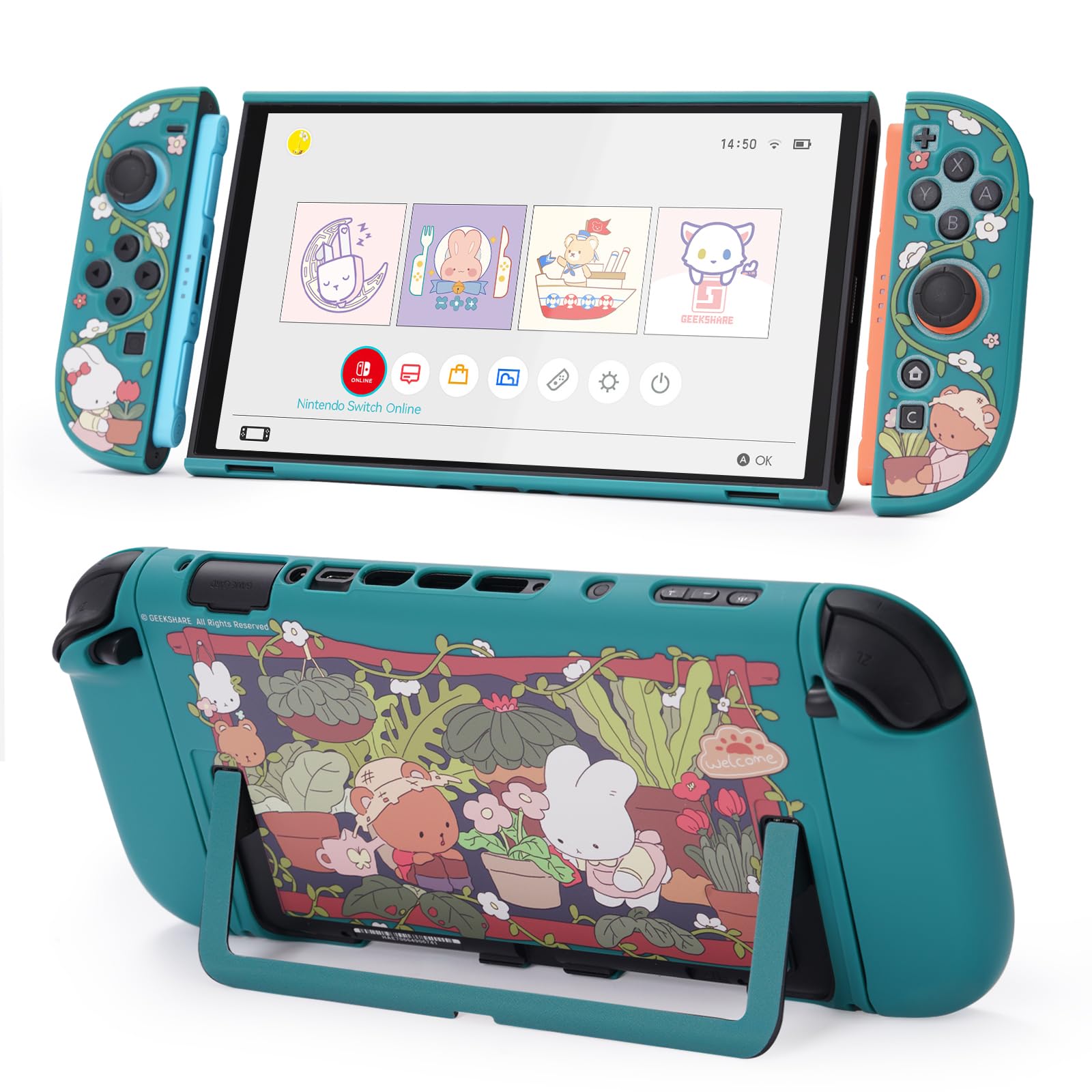 GeekShare Protective Shell Compatible with Switch 2  Kawaii Cartoon Dockable Case for Switch 2  Anti-Scratch and Shock-Absorption Design Cover Skin - Bunny Garden