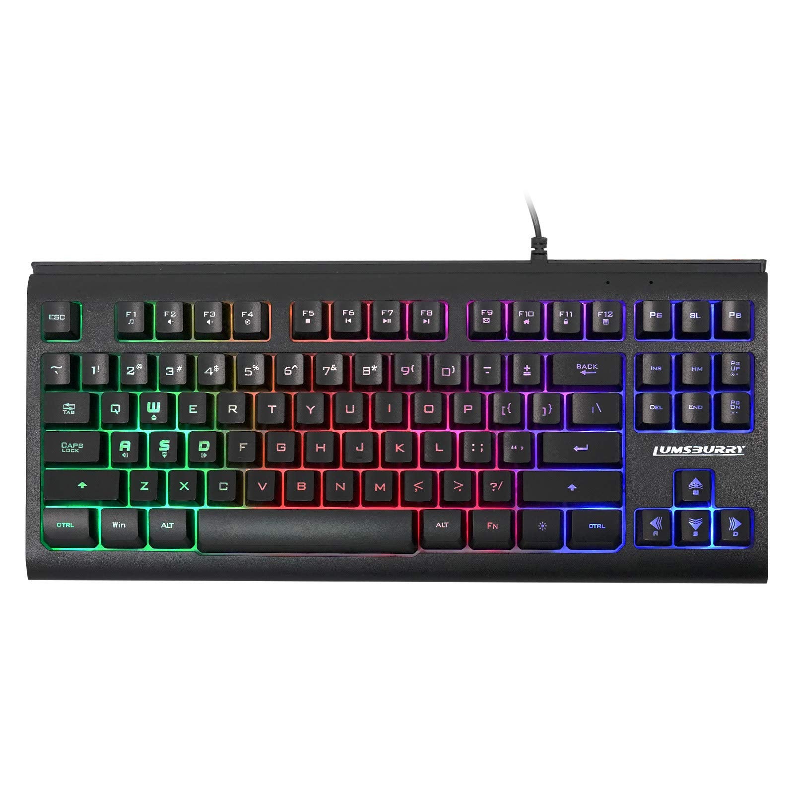 Lumsburry Rainbow LED Backlit 87 Keys Gaming Keyboard  Compact Keyboard with 12 Multimedia Shortcut Keys USB Wired Keyboard for PC Gamers Office