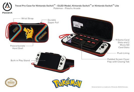 PowerA Slim Travel Pro Case for Nintendo Switch & Lite - Hard Shell, Pokémon: Pikachu Arcade Design