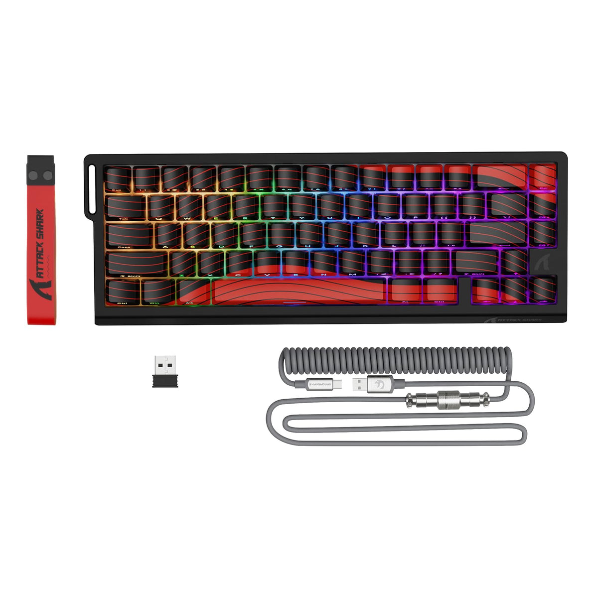 MAMBASNAKE Attack shark design X68PRO HE Rapid control button Magnetic Keyboard  8KHz Polling Rate  Adjustable Actuation  Tri-Mode RGB  Magnetic Switches Wireless Keyboard with Coiled Cable for PC/Mac - Black Red