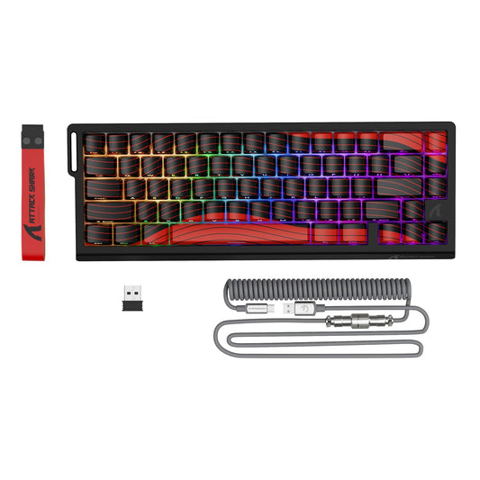 MAMBASNAKE Attack shark design X68PRO HE Rapid control button Magnetic Keyboard  8KHz Polling Rate  Adjustable Actuation  Tri-Mode RGB  Magnetic Switches Wireless Keyboard with Coiled Cable for PC/Mac - Black Red