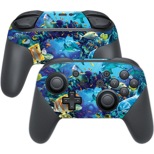 MIGHTY SKINS Nintendo Switch Pro Controller Skin - Ocean Friends, Durable Vinyl Decal, Easy Apply/Remove, Blue, Model NISWPCOI