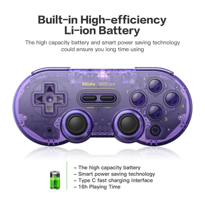 8Bitdo SN30 Pro Wireless Game Controller for Switch, Steam, PC - Purple