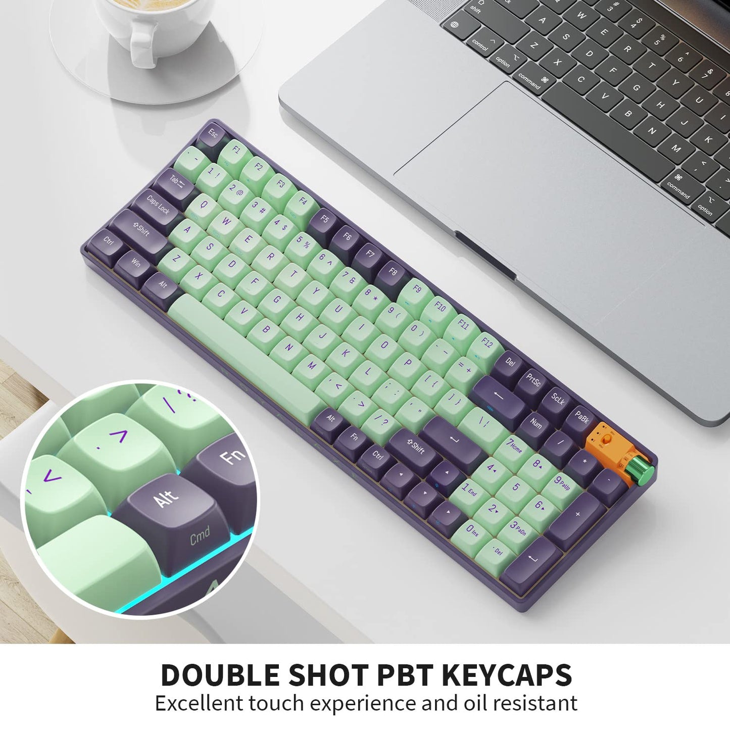 ROYALAXE R100 Wireless Mechanical Keyboard - G Pro 3.0 Yellow Switch, 98 Keys, RGB Light, Hot Swappable, Starry Cyan