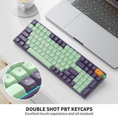 ROYALAXE R100 Wireless Mechanical Keyboard - G Pro 3.0 Yellow Switch, 98 Keys, RGB Light, Hot Swappable, Starry Cyan