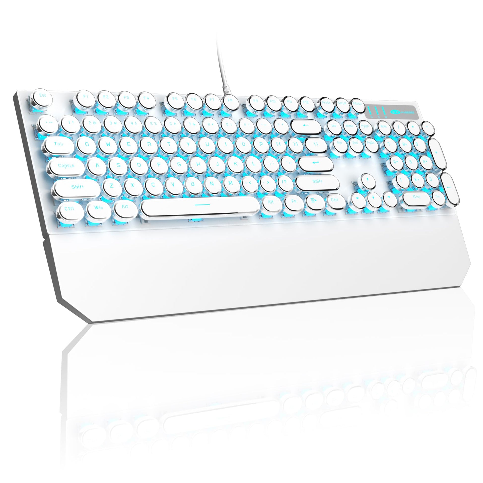 MageGee Typewriter Mechanical Gaming Keyboard  Retro White Punk Round Keycaps LED Backlit Wired Keyboards for Laptop MAC PC Gamer  with Magnetic Wrist Rest - Blue Switch