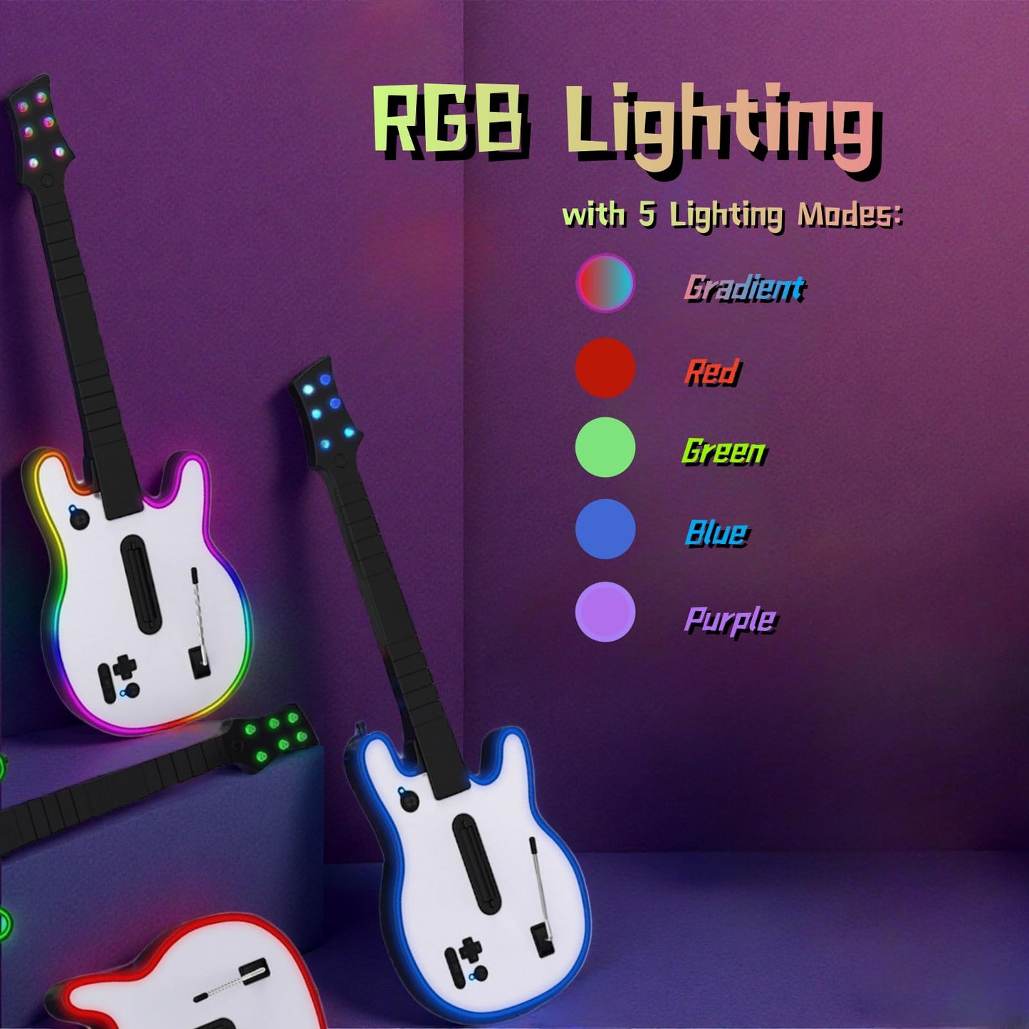 Lyvix Wireless Gaming Guitar Controller for PS4, PS3 & PC - Compatible with Guitar Hero, Rock Band, Fortnite - White Fire Color