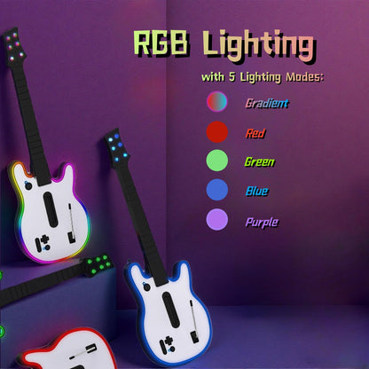Lyvix Wireless Gaming Guitar Controller for PS4, PS3 & PC - Compatible with Guitar Hero, Rock Band, Fortnite - White Fire Color