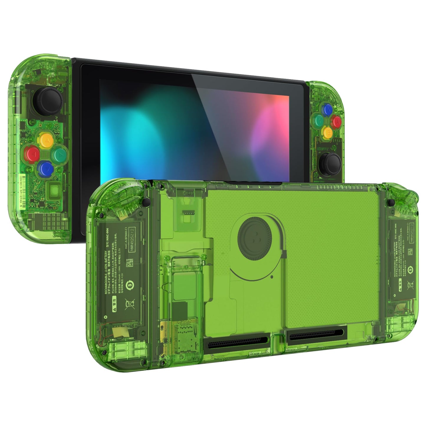 eXtremeRate DIY Replacement Shell Buttons for Nintendo Switch  Custom Back Plate for Switch Console  Housing Case with Colorful Buttons for Joycon Handheld Controller - Crystal Clear Green