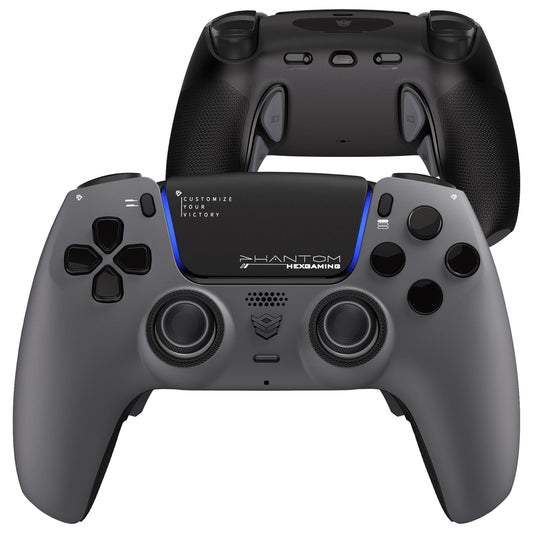 HEXGAMING PHANTOM Pro Gaming Controller with 4 Remappable Buttons  6 Remapping Profiles  8 Interchangeable Analog Stick  and Adjustable Triggers Compatible with ps5  PC  Mobile - Shadow Gray