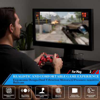 Degulan Wireless Controller for PS-2 Console - ClearRed & ClearBlue Gamepad