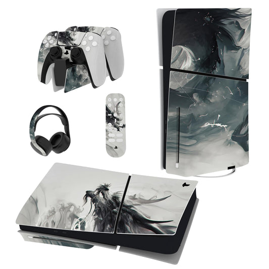 PlayVital Full Set Skin Sticker for ps5 Slim Console Disc Edition (The New Smaller Design)  Vinyl Skin Decal Cover for ps5 Controller & Headset & Charging Station - Ink Spirit Dragon