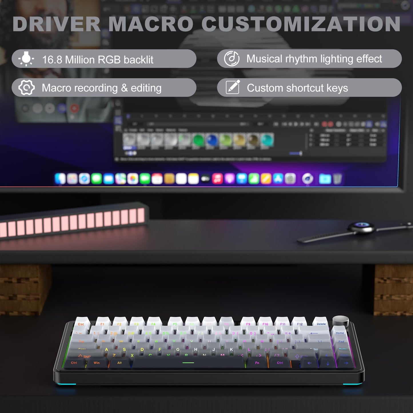 CC MALL M75 75% Mechanical Keyboard, Hot Swappable, RGB Backlit, PBT Keycaps, White and Black