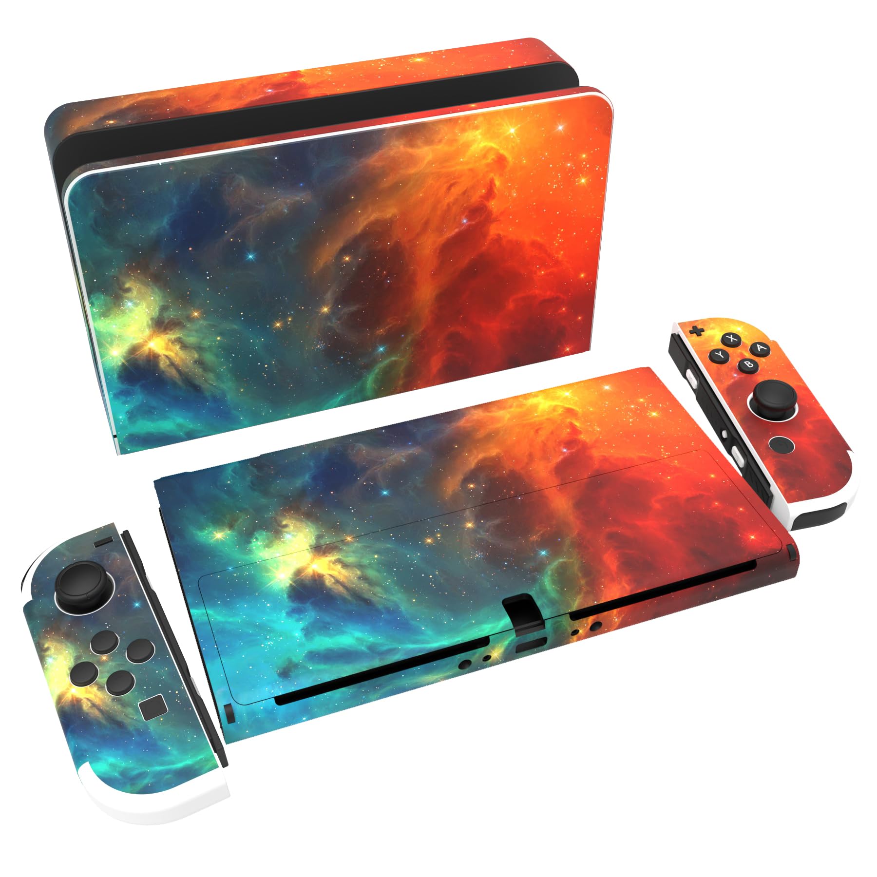 PlayVital Full Set Protective Stickers for Nintendo Switch OLED Model  Customized Vinyl Decal Skins for Switch OLED Console & Joycon & Dock & Grip - Orange Star Universe