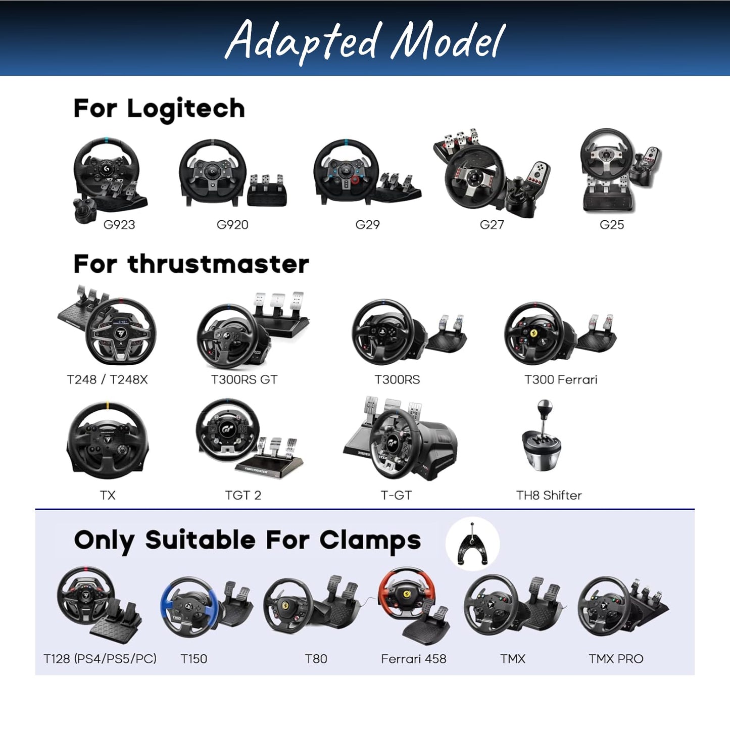 CO-Z Racing Wheel Stand - Foldable, Height Adjustable, Black, Compatible with Logitech G920/G29 & Thrustmaster T80/T150 Gaming Wheels