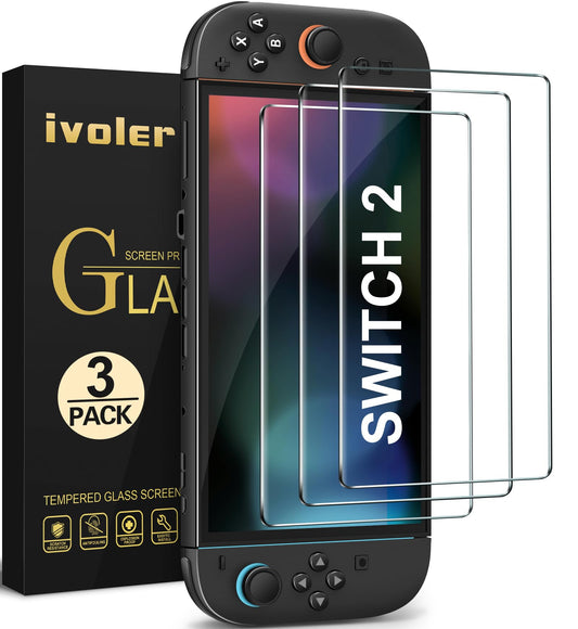 ivoler 3-Pack Screen Protector Tempered Glass for Nintendo Switch 2 Model 2025  Transparent HD Clear Anti-Scratch Screen Protector Accessories for Nintendo Switch 2  [7.9 inch]
