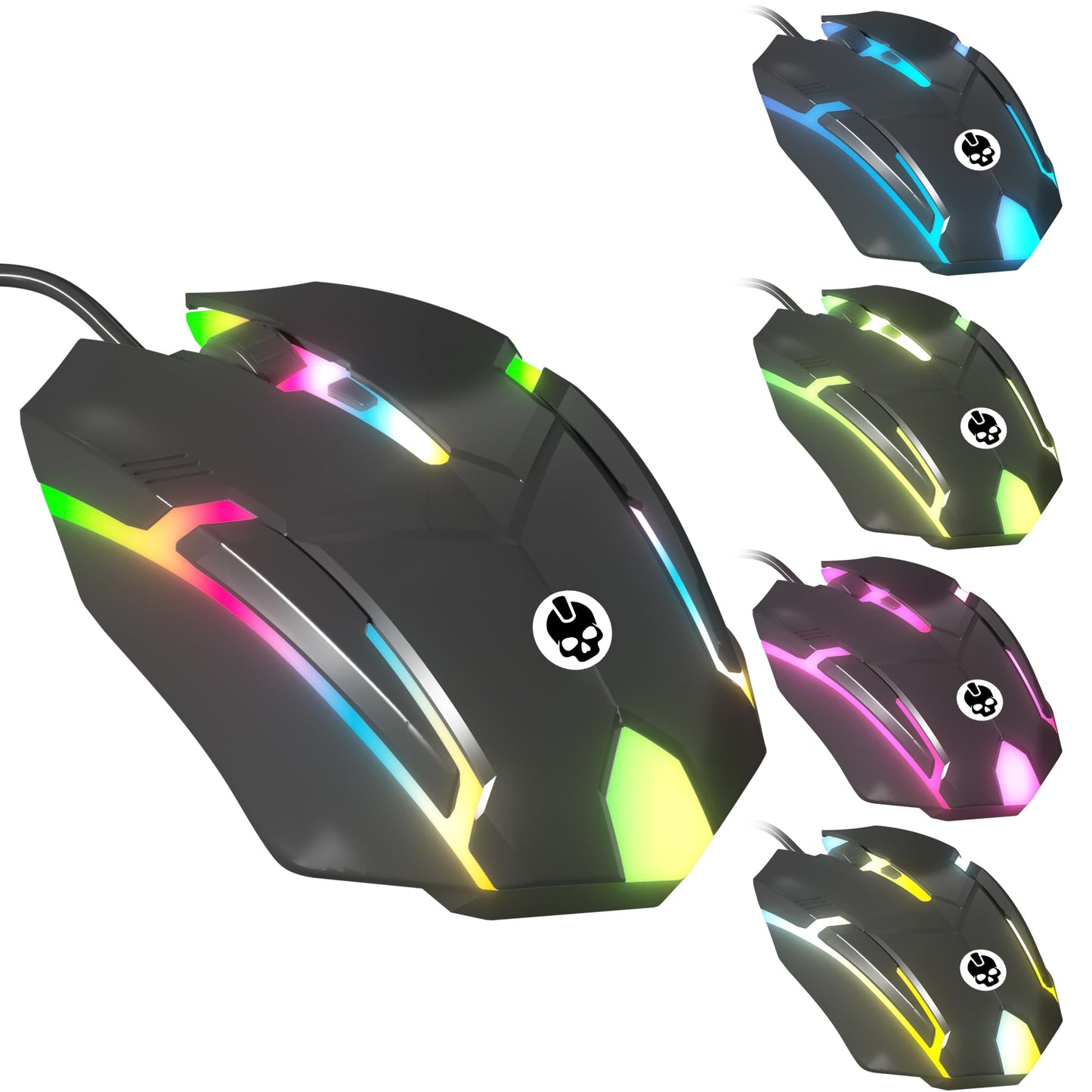 GAME PUNK Phantazma Wired Gaming Mouse with RGB LED Lights, Ergonomic USB Computer Mouse for PC Laptop Windows Mac Linux PS4 PS5