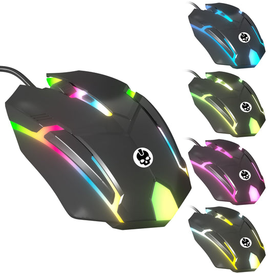 GAME PUNK Phantazma Wired Gaming Mouse with RGB LED Lights, Ergonomic USB Computer Mouse for PC Laptop Windows Mac Linux PS4 PS5