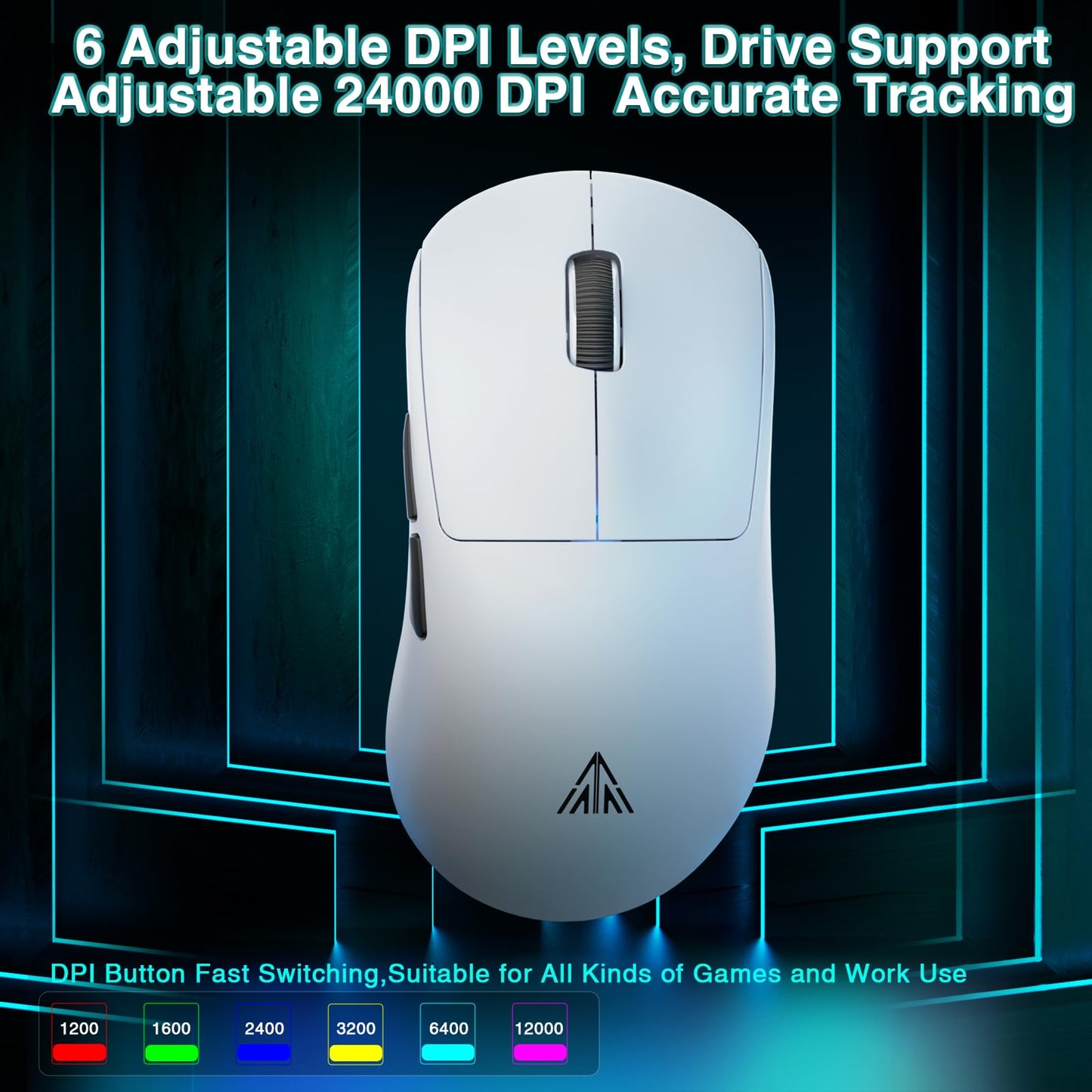 CORBOBO Wireless Gaming Mouse SM850 - 24000 DPI, Ergonomic, Lightweight, White, BT5.1/2.4G/Wired for PC, Mac, Linux