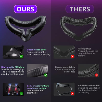 Saqico 2 Pack VR Face Pads - Comfortable PU Leather & Memory Foam, Anti-Sweat, Ergonomic Design, Compatible with Meta Quest 2, Black