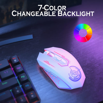 UHURU Wireless Gaming Mouse WM-02, 10000 DPI, 6 Buttons, 7 LED Colors, Rechargeable, White