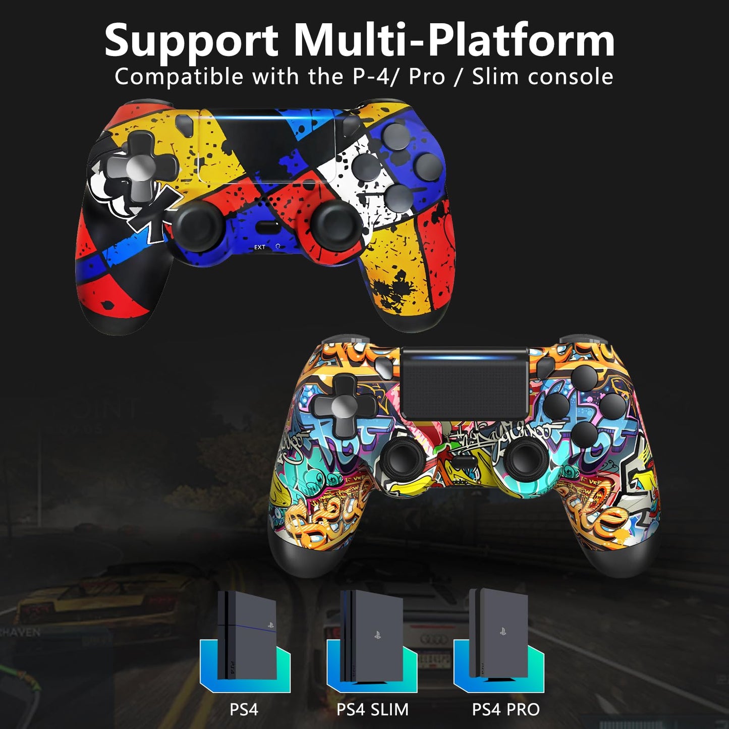 2 Pack Wireless Controller for PS4, Game Remote Controller for PS4/Slim/Pro/PC with Dual Vibration/6-Axis Gyro/3.5mm Audio Jack/