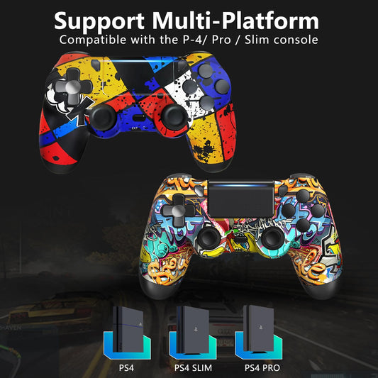 2 Pack Wireless Controller for PS4, Game Remote Controller for PS4/Slim/Pro/PC with Dual Vibration/6-Axis Gyro/3.5mm Audio Jack/