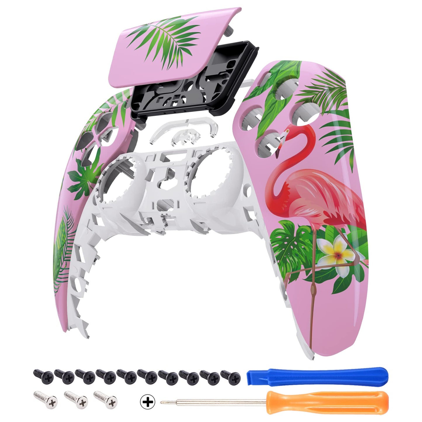 eXtremeRate Tropical Flamingo Touchpad Front Top Shell Compatible with ps5 Controller BDM-010 020 030 040 050  DIY Replacement Shell Custom Touch Pad Cover Compatible with ps5 Controller